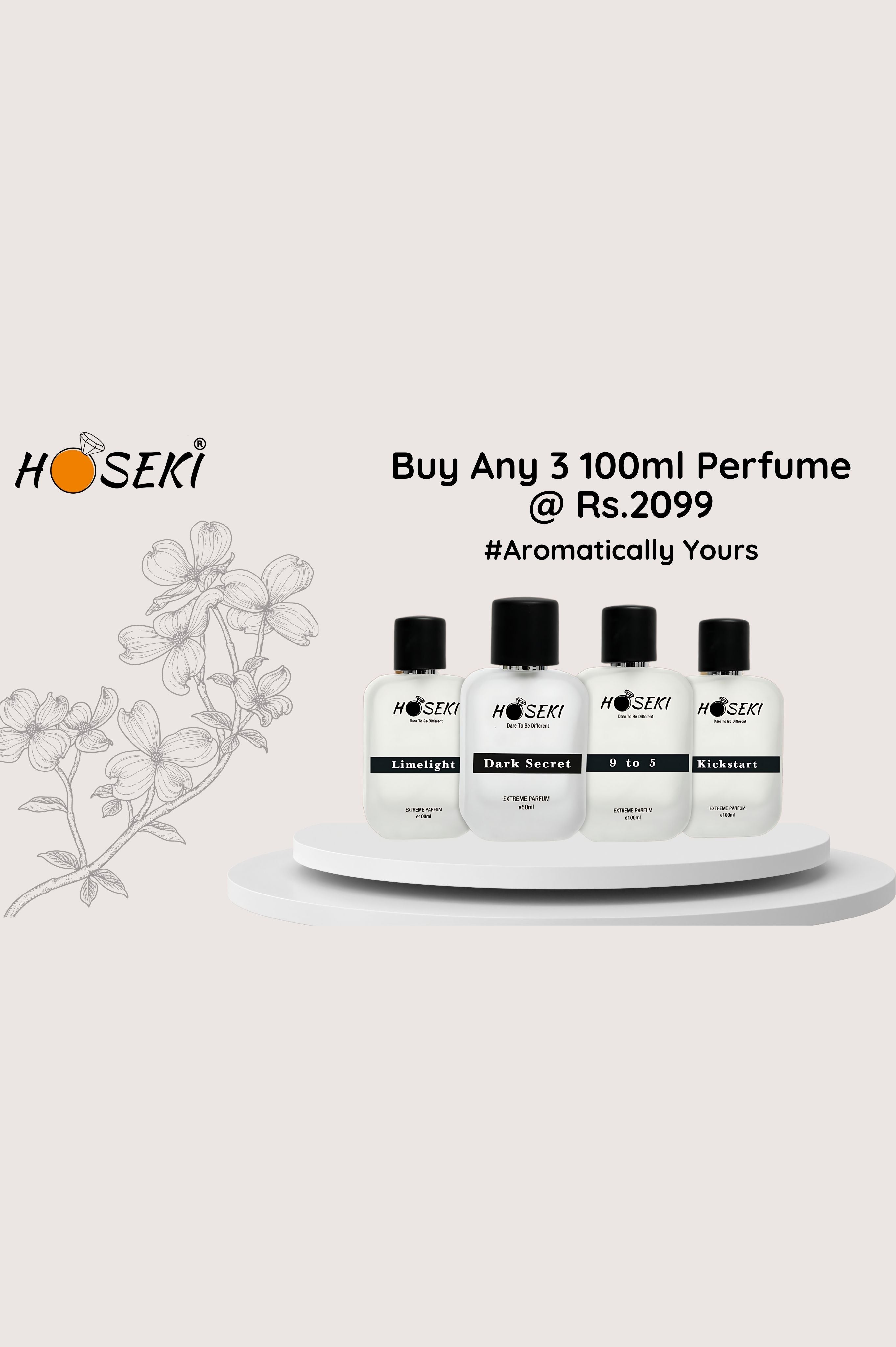 Promotional banner with text: 'Buy Any 3 x 100ml for Rs. 2096'. Visually styled with bold, modern typography on a colorful background, highlighting a special offer.